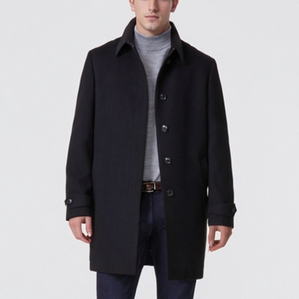 Tommy Hilfiger Mens Car Coat 40L Black Classic Long Trench Overcoat Smart Casual